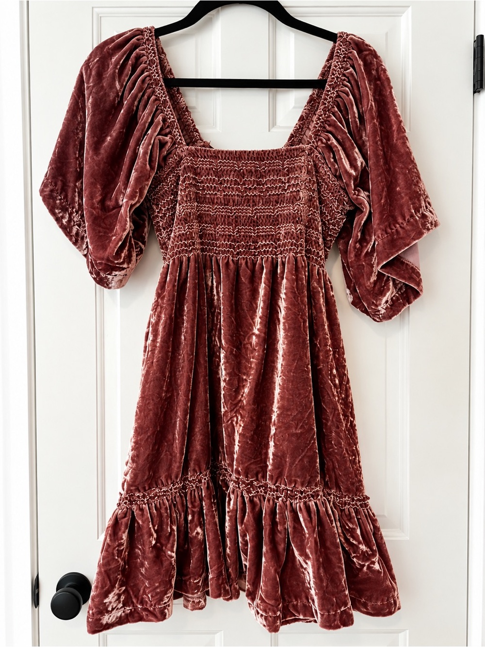 Free People Velvet Smocked Dress in Dusty Rose
